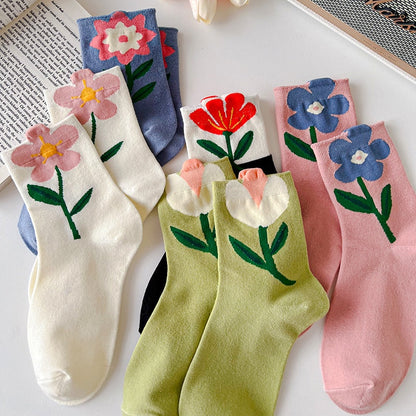 1 Pair Cartoon Flower Candy Color Harajuku Kawaii Mid Tube Socks Breathable Casual Short Socks