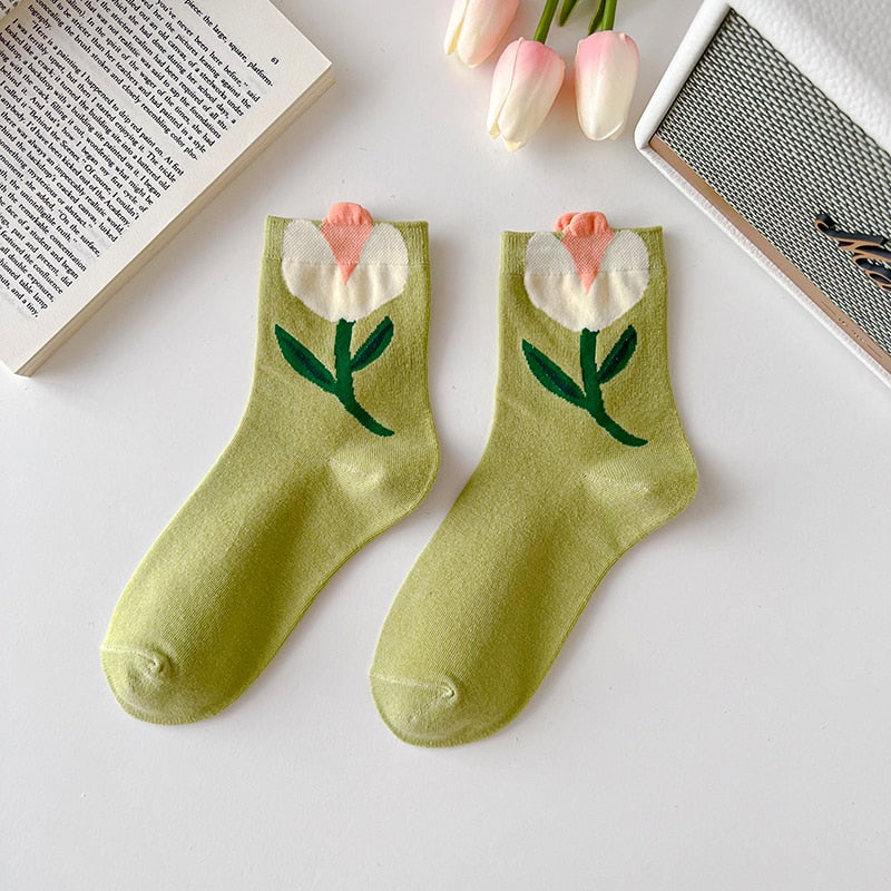 1 Pair Cartoon Flower Candy Color Harajuku Kawaii Mid Tube Socks Breathable Casual Short Socks