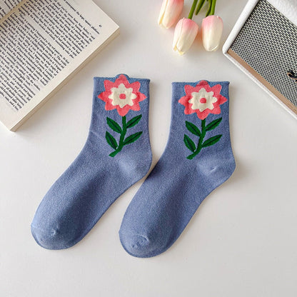 1 Pair Cartoon Flower Candy Color Harajuku Kawaii Mid Tube Socks Breathable Casual Short Socks